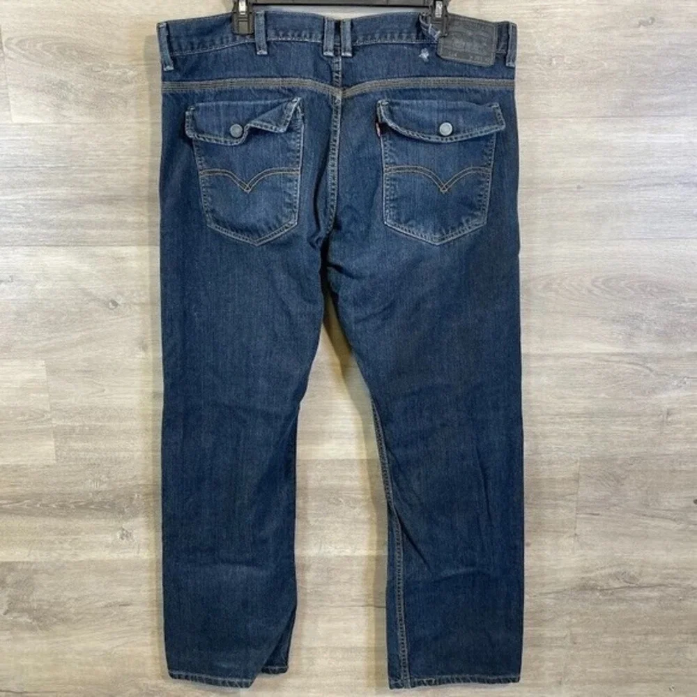 Levis Jeans Mens Size 38x32‎ Blue 514 Flap Pocket Distressed Straight Dark Wash